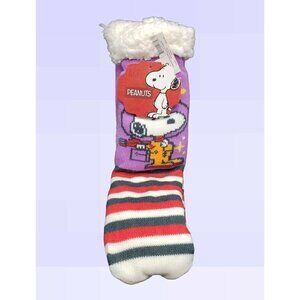 NWT Snoopy Slipper Socks Peanuts Sherpa Lined No Slip Grips One Sz Gift